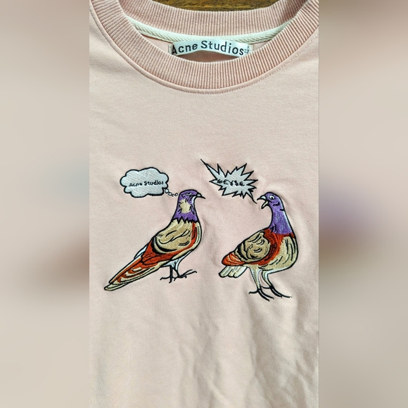 Acne Studios Womens Forba Embroidered Pigeon Sweatshirt Size Small Pink RARE - Picture 3 of 5